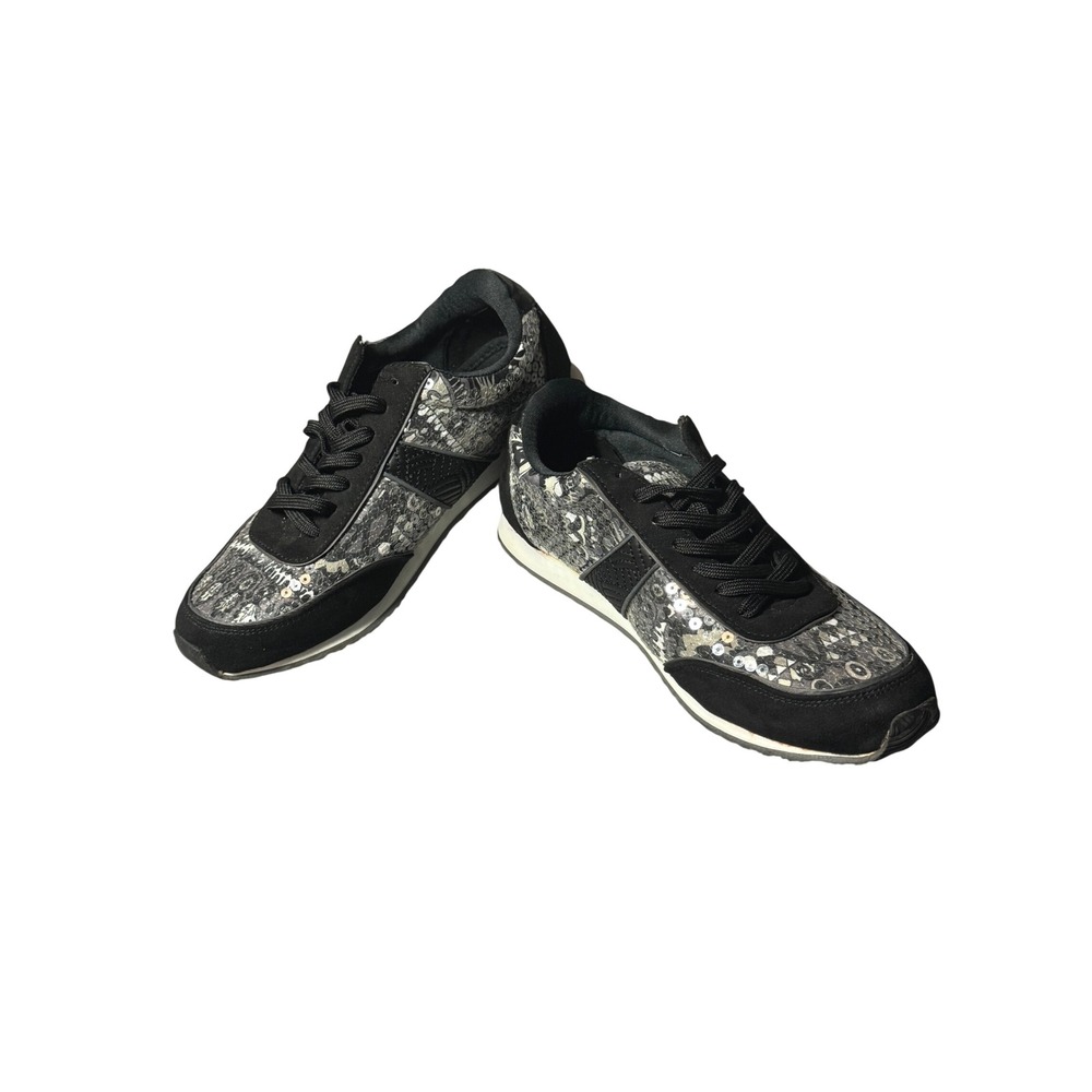 NWOT Sakroots Lace Sneakers Womens 7M Grey Black Sequin Patterned Low Top Shoes - Picture 3 of 6